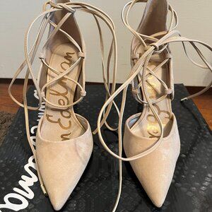 Sam Edelman Dayna Nude Suede Lace Up Heels